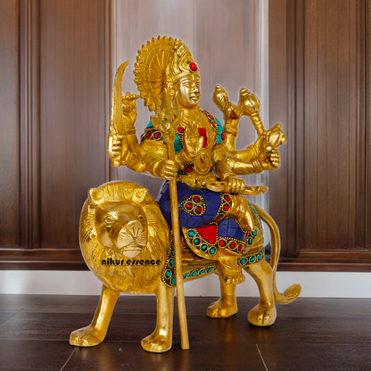 Superfine brass 24.1 cm Maa Durga Idol Sitting on Lion - Majestic and Detailed Divine Sculpture Nikuressence