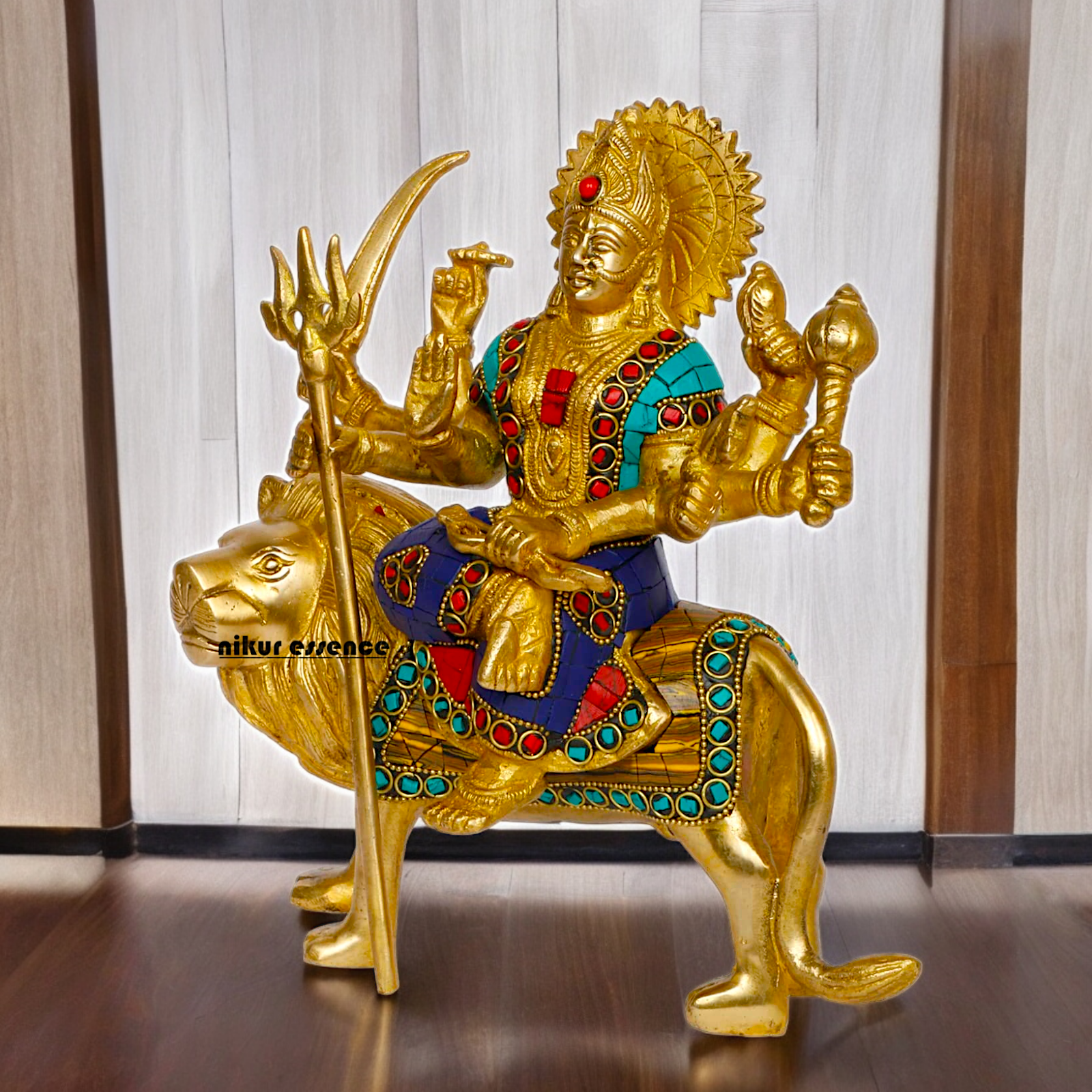 Superfine brass 24.1 cm Maa Durga Idol Sitting on Lion - Majestic and Detailed Divine Sculpture Nikuressence