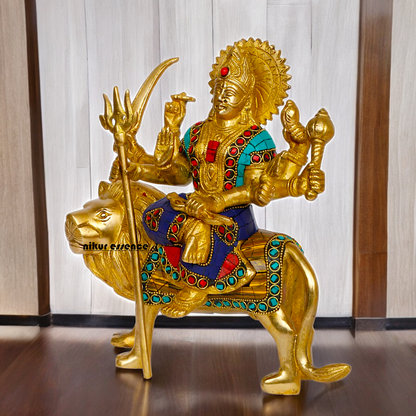 Superfine brass 24.1 cm Maa Durga Idol Sitting on Lion - Majestic and Detailed Divine Sculpture Nikuressence
