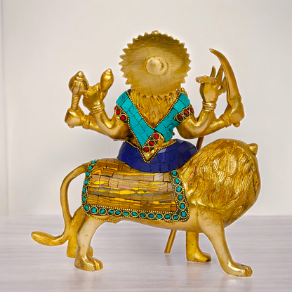 Superfine brass 24.1 cm Maa Durga Idol Sitting on Lion - Majestic and Detailed Divine Sculpture Nikuressence