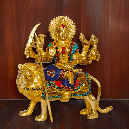 Superfine brass 24.1 cm Maa Durga Idol Sitting on Lion - Majestic and Detailed Divine Sculpture Nikuressence