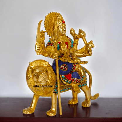 Superfine brass 24.1 cm Maa Durga Idol Sitting on Lion - Majestic and Detailed Divine Sculpture Nikuressence