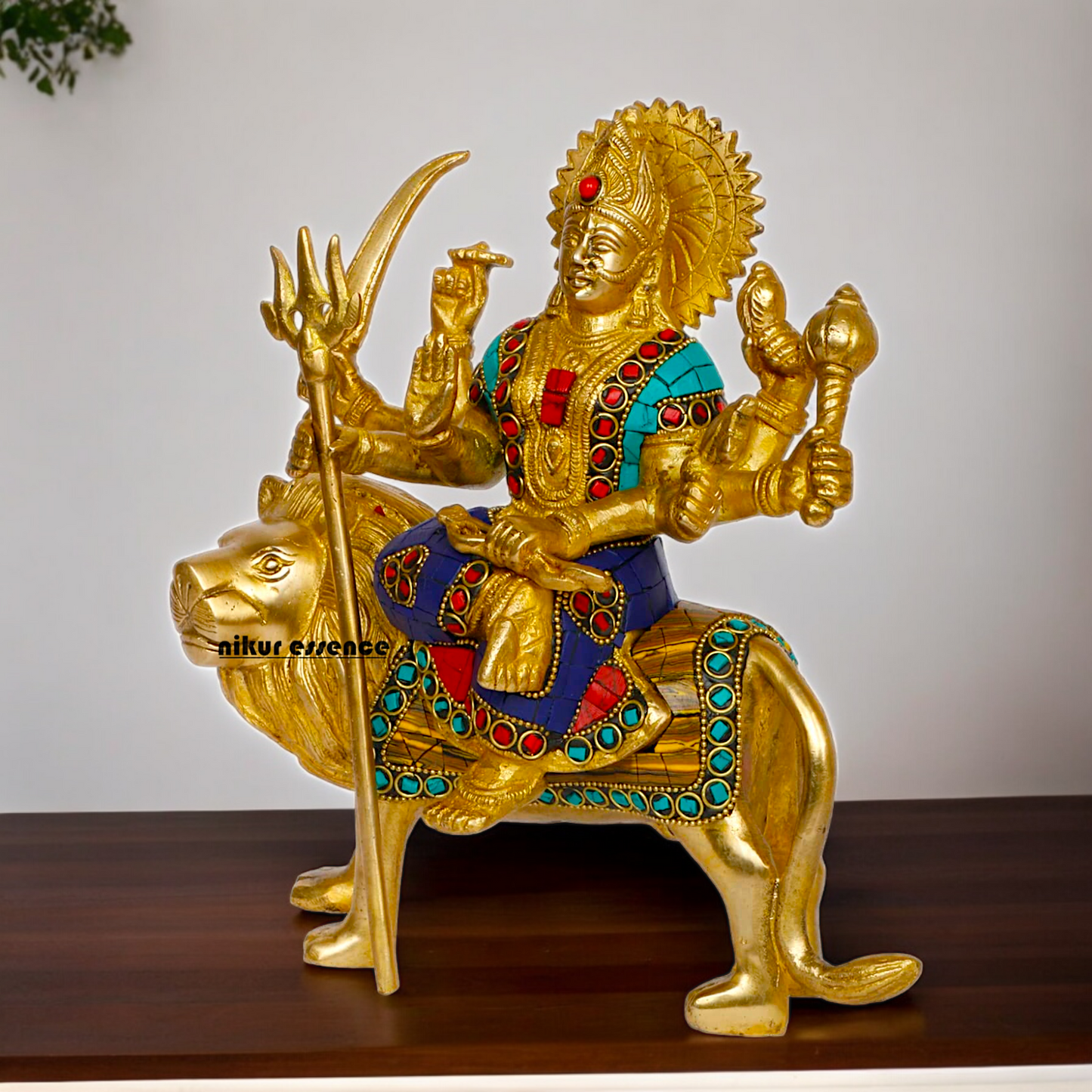 Superfine brass 24.1 cm Maa Durga Idol Sitting on Lion - Majestic and Detailed Divine Sculpture Nikuressence