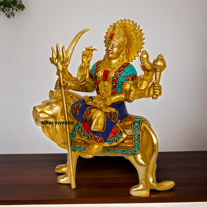 Superfine brass 24.1 cm Maa Durga Idol Sitting on Lion - Majestic and Detailed Divine Sculpture Nikuressence