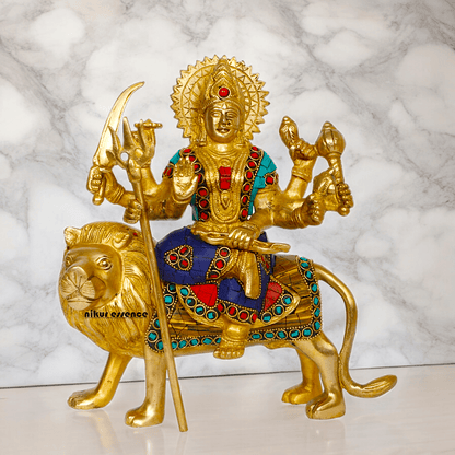 Superfine brass 24.1 cm Maa Durga Idol Sitting on Lion - Majestic and Detailed Divine Sculpture Nikuressence