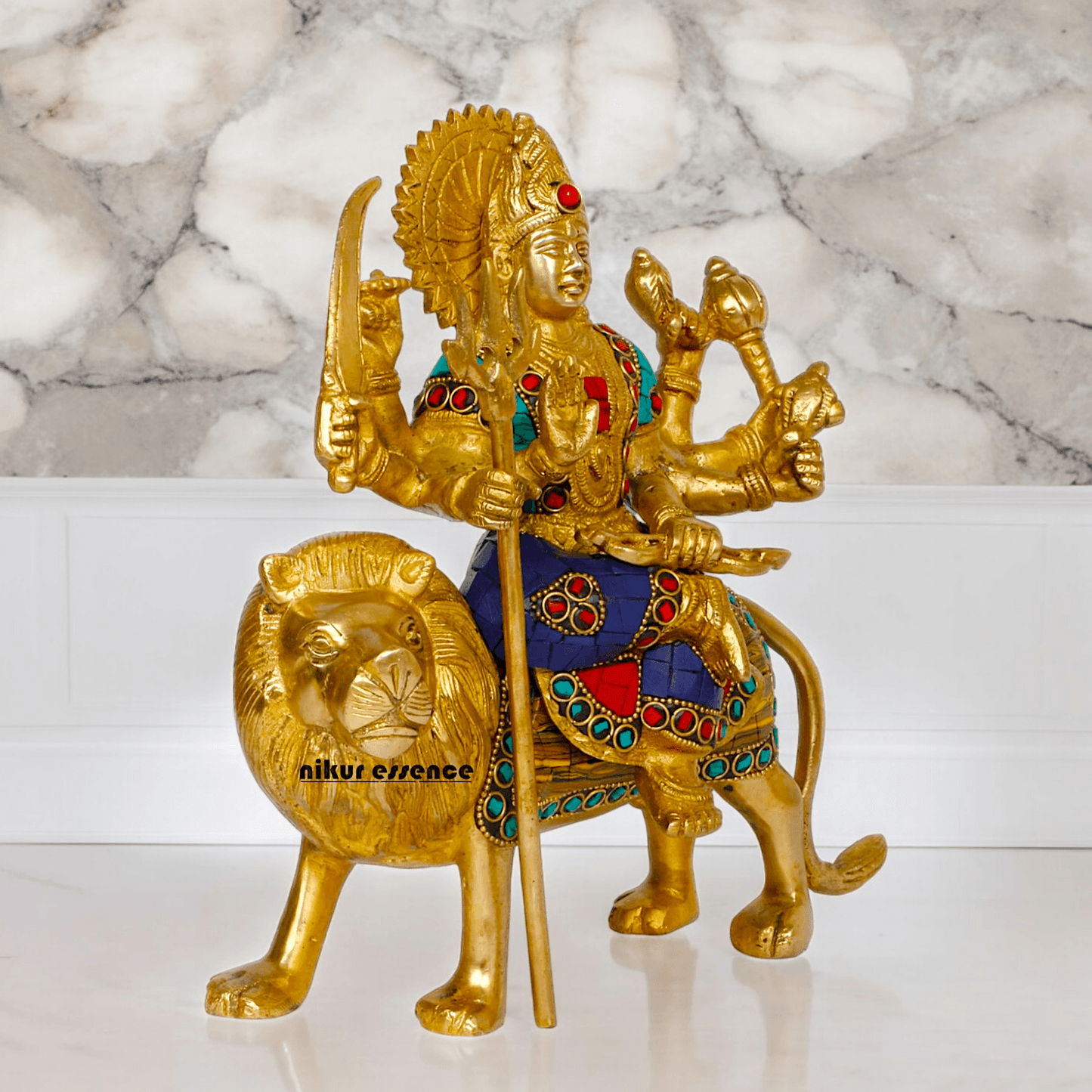 Superfine brass 24.1 cm Maa Durga Idol Sitting on Lion - Majestic and Detailed Divine Sculpture Nikuressence