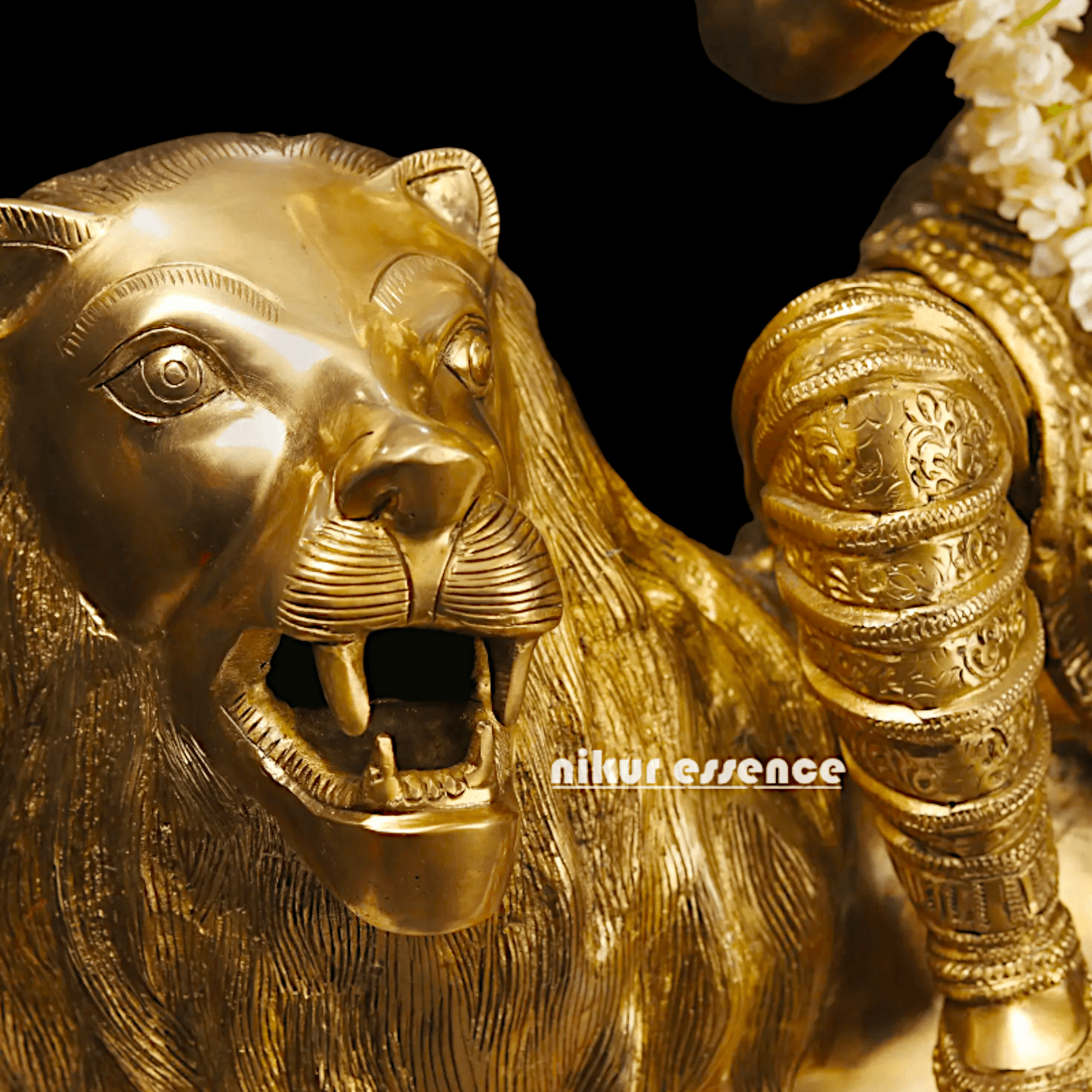 Online brass Durga Maa Sculpture: Majestic Durga Sitting on a Lion - 38.50 Inch Handcrafted Artisan Statue by Nikur Essence Nikuressence