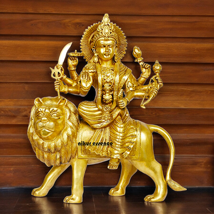 Large brass 17 inches Durga Maa Sherawali Devi Goddess Statue Nikuressence