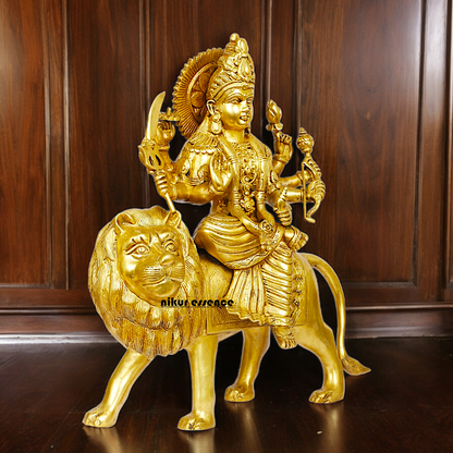 Large brass 17 inches Durga Maa Sherawali Devi Goddess Statue Nikuressence