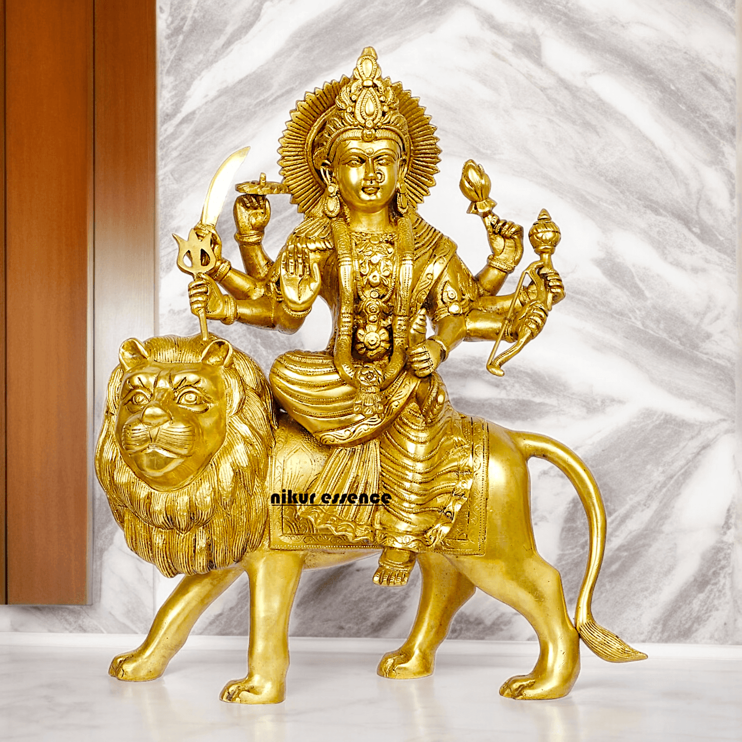 Large brass 17 inches Durga Maa Sherawali Devi Goddess Statue Nikuressence