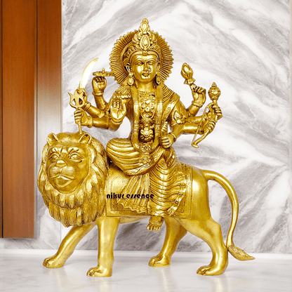Large brass 17 inches Durga Maa Sherawali Devi Goddess Statue Nikuressence