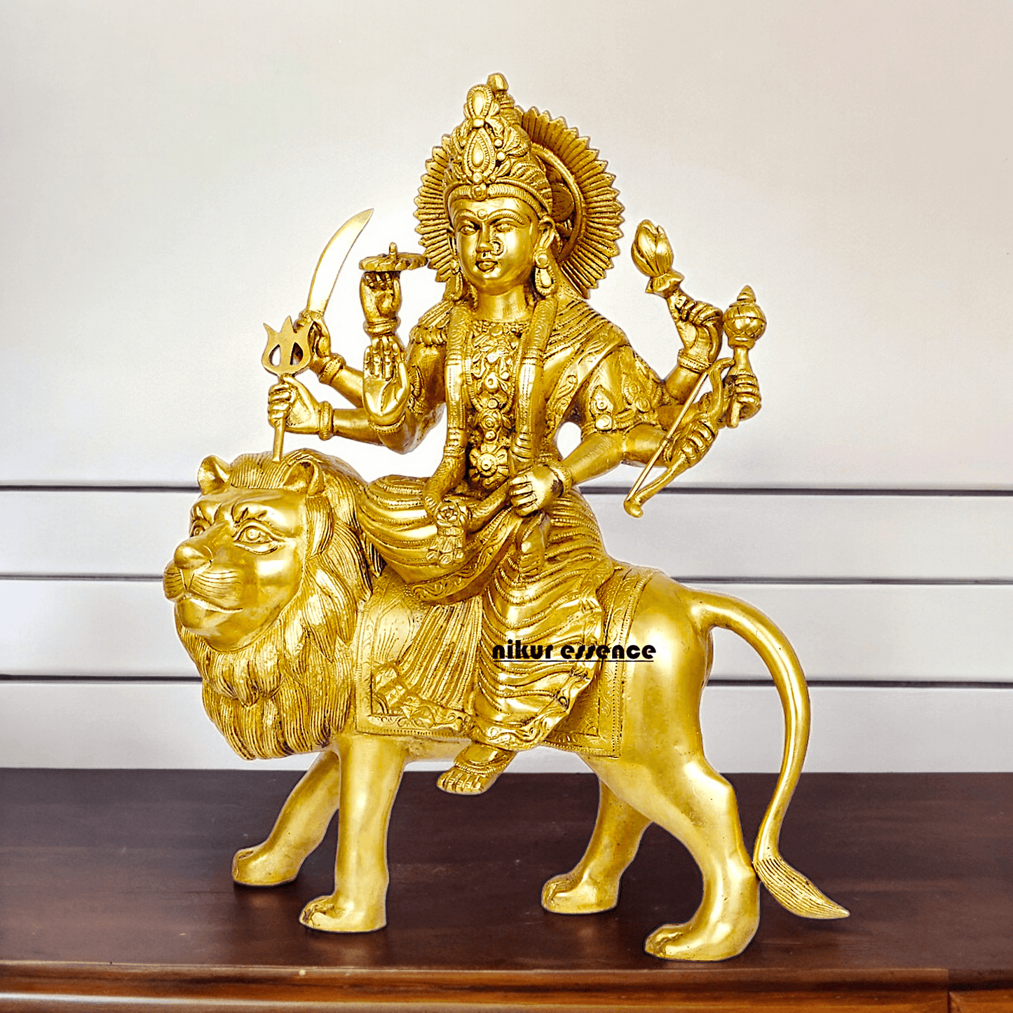 Large brass 17 inches Durga Maa Sherawali Devi Goddess Statue Nikuressence