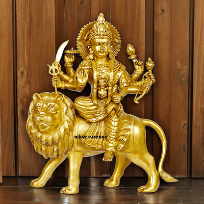 Large brass 17 inches Durga Maa Sherawali Devi Goddess Statue Nikuressence