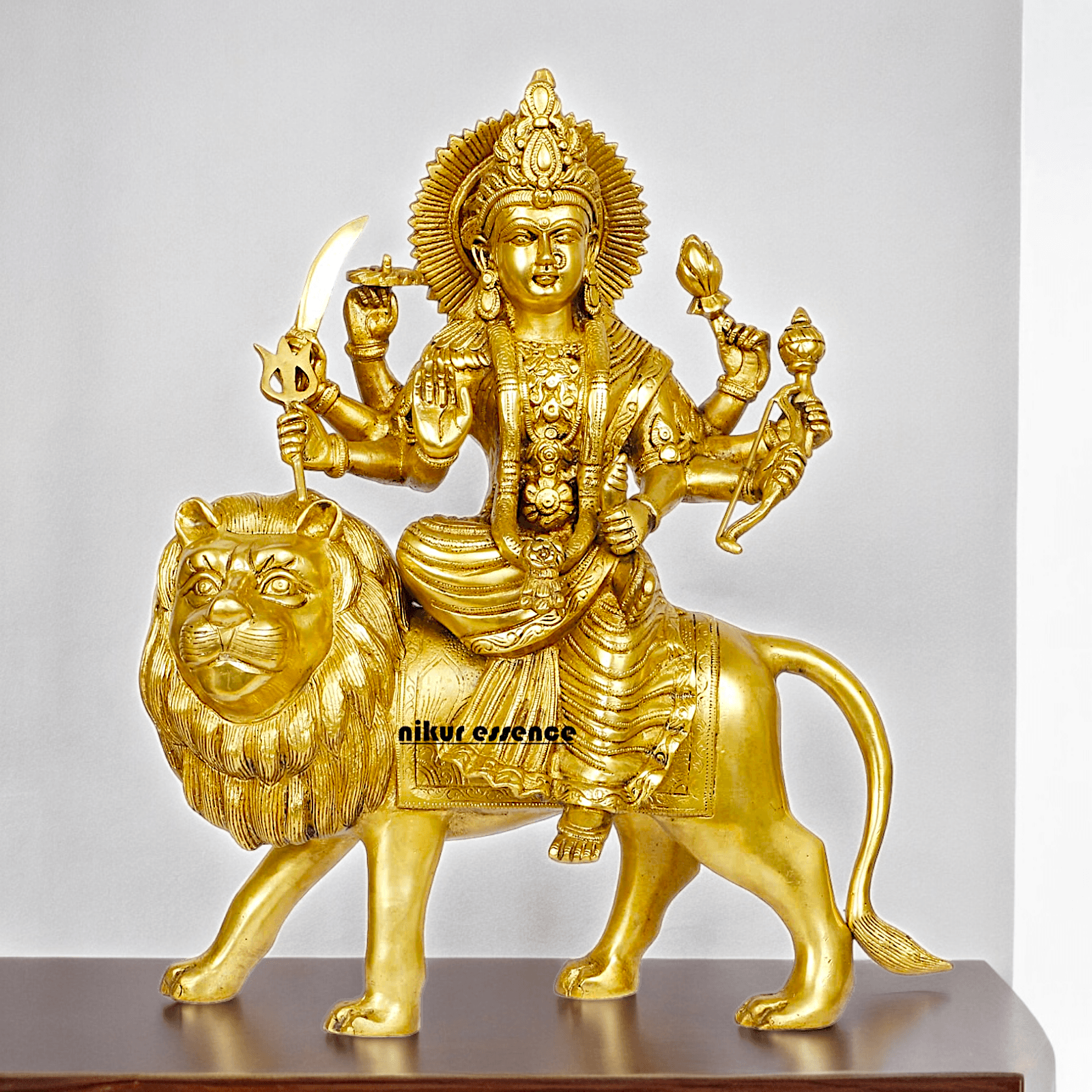 Large brass 17 inches Durga Maa Sherawali Devi Goddess Statue Nikuressence