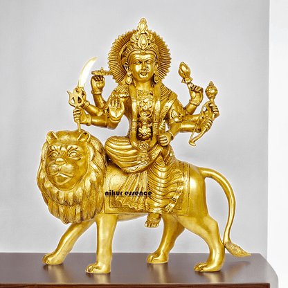 Large brass 17 inches Durga Maa Sherawali Devi Goddess Statue Nikuressence