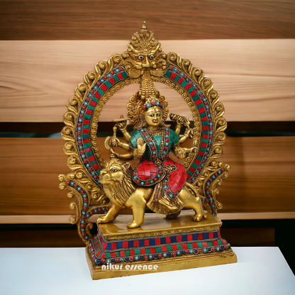 shera wali mata murti With stone work - 14.5 inches Nikuressence