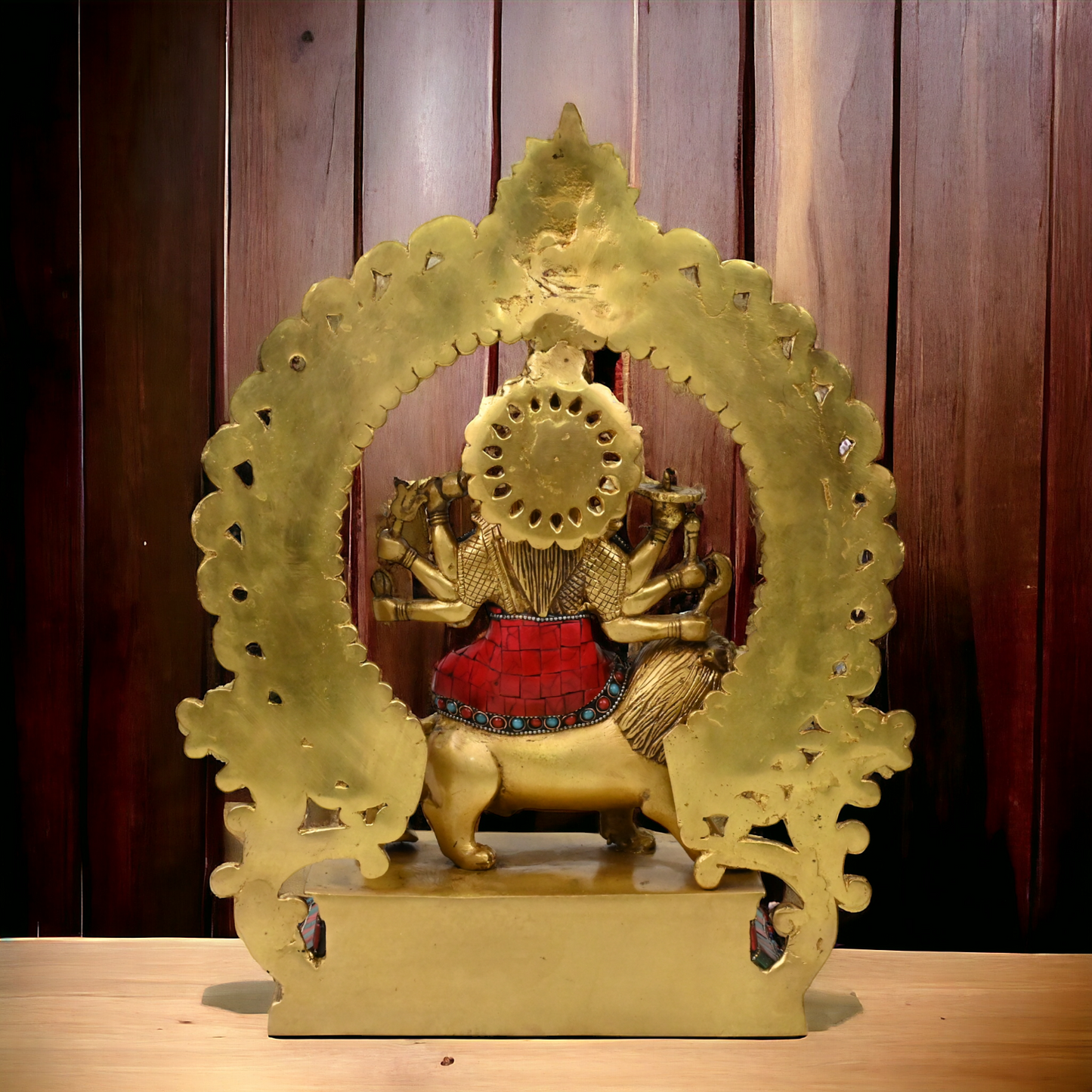 shera wali mata murti With stone work - 14.5 inches Nikuressence