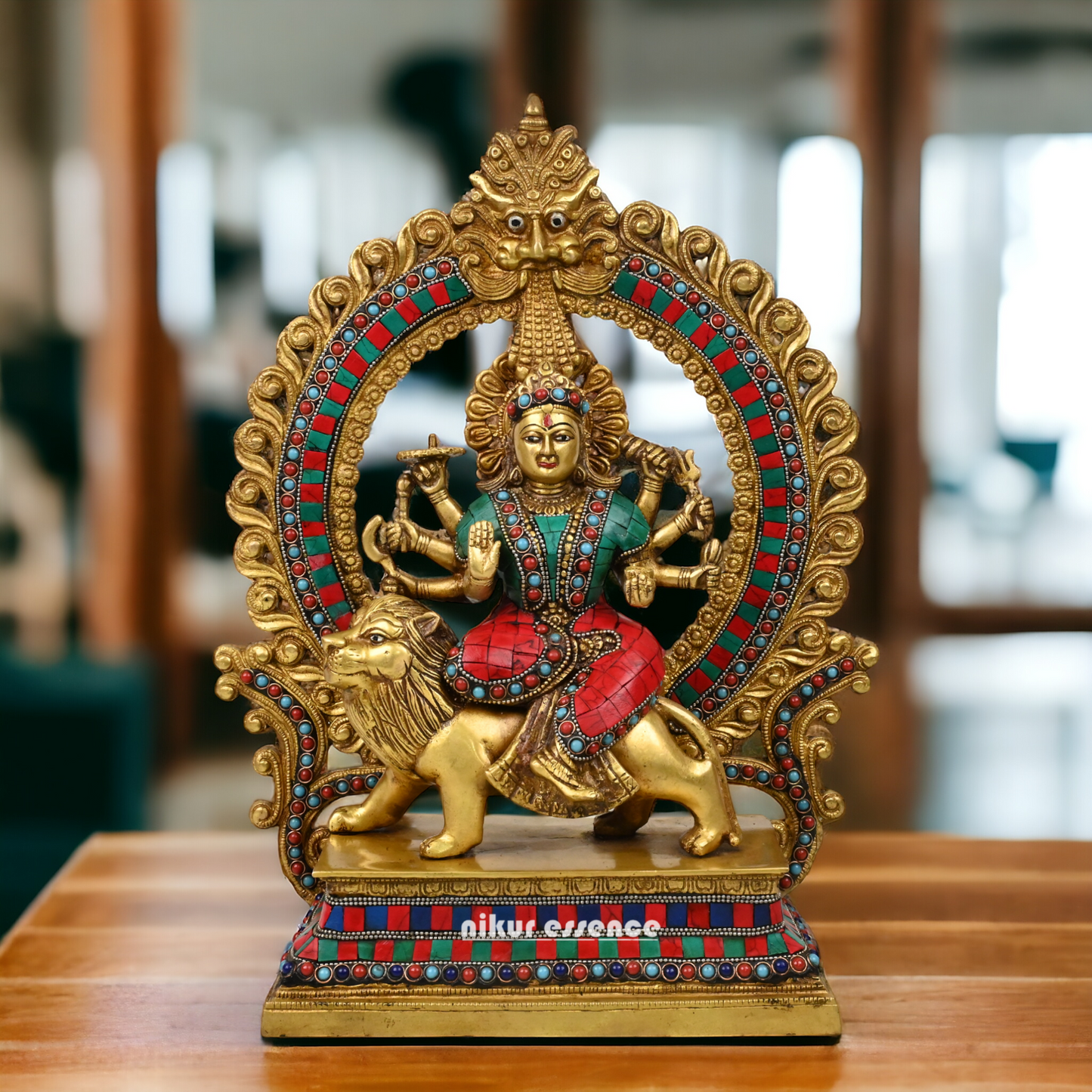 shera wali mata murti With stone work - 14.5 inches Nikuressence