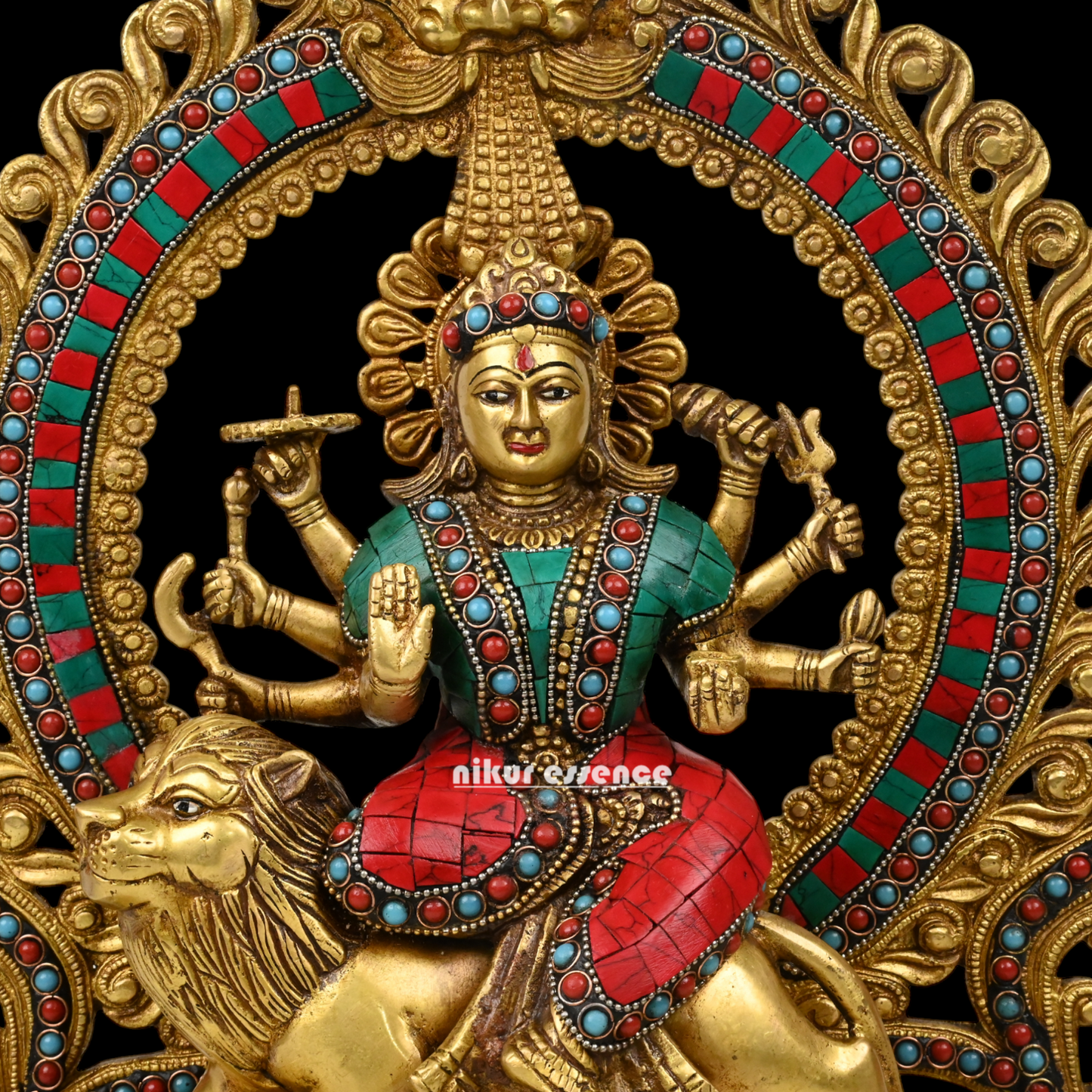 shera wali mata murti With stone work - 14.5 inches Nikuressence