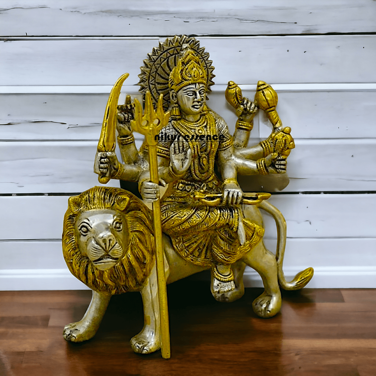 Online Brass Durga Maa Statue , 24 cm High, Intricate Detailing, Ideal for Home Pooja and Spiritual Decor , Exclusive Nikur Essence Collection Nikuressence