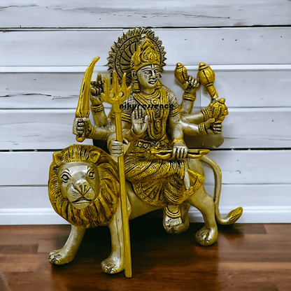 Online Brass Durga Maa Statue , 24 cm High, Intricate Detailing, Ideal for Home Pooja and Spiritual Decor , Exclusive Nikur Essence Collection Nikuressence
