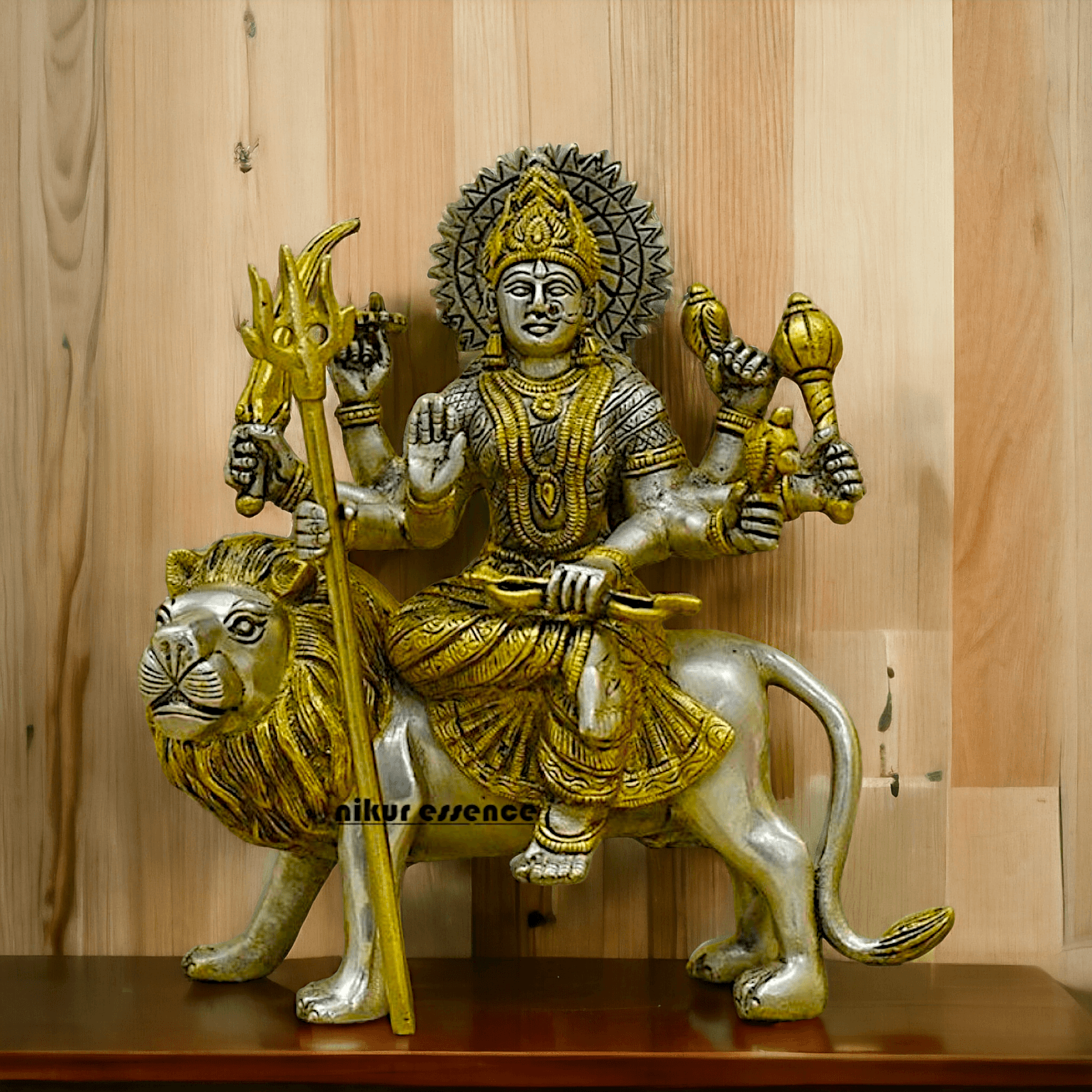 Online Brass Durga Maa Statue , 24 cm High, Intricate Detailing, Ideal for Home Pooja and Spiritual Decor , Exclusive Nikur Essence Collection Nikuressence