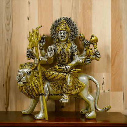 Online Brass Durga Maa Statue , 24 cm High, Intricate Detailing, Ideal for Home Pooja and Spiritual Decor , Exclusive Nikur Essence Collection Nikuressence