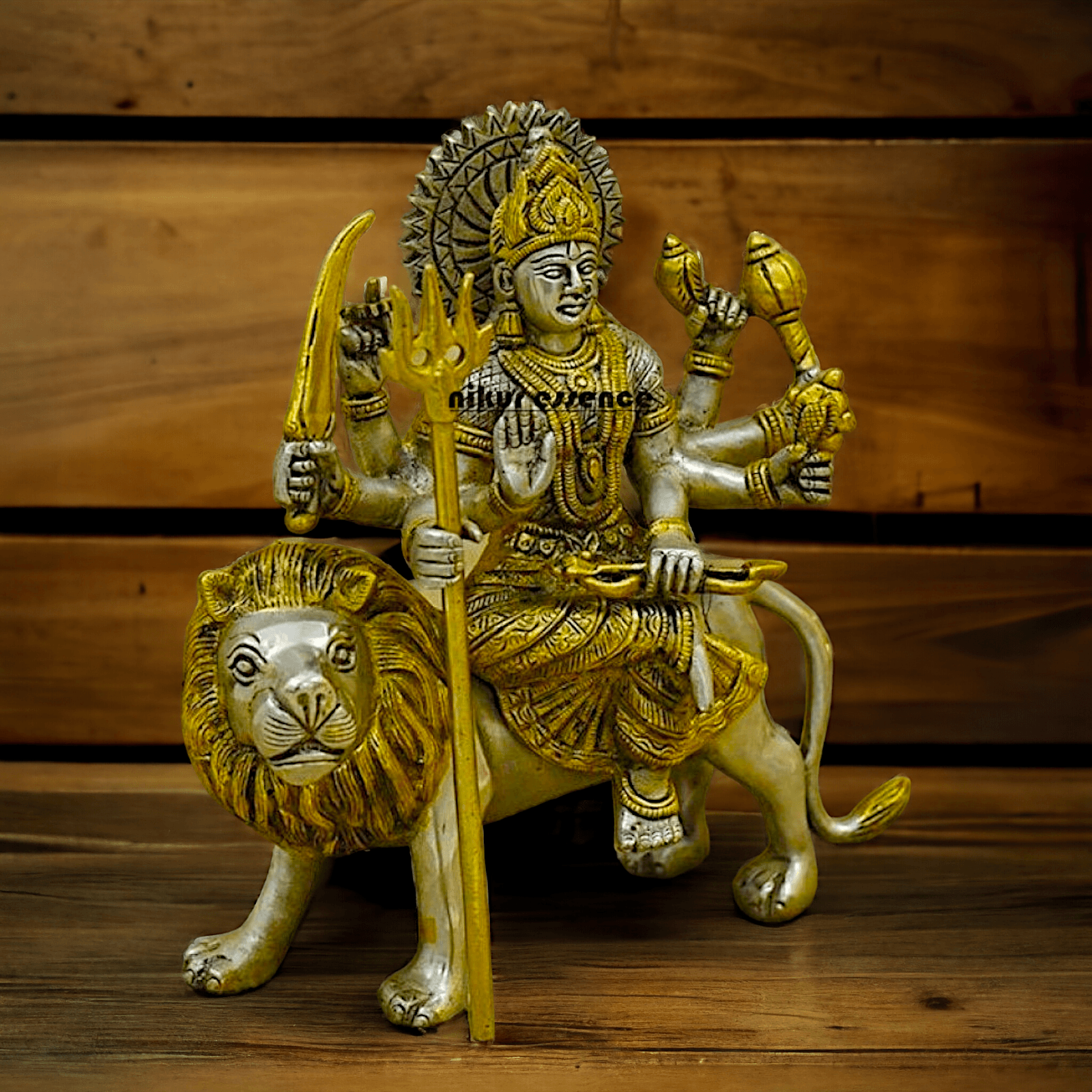 Online Brass Durga Maa Statue , 24 cm High, Intricate Detailing, Ideal for Home Pooja and Spiritual Decor , Exclusive Nikur Essence Collection Nikuressence
