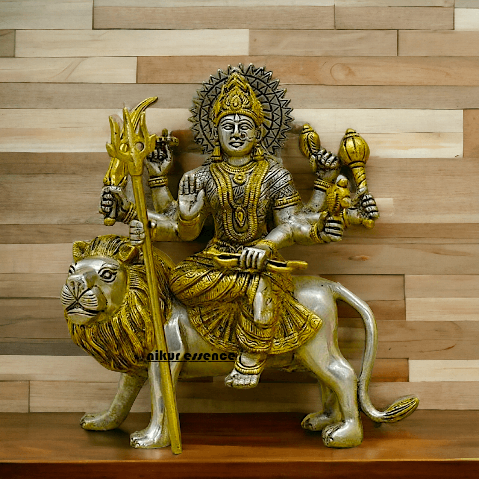 Online Brass Durga Maa Statue , 24 cm High, Intricate Detailing, Ideal for Home Pooja and Spiritual Decor , Exclusive Nikur Essence Collection Nikuressence