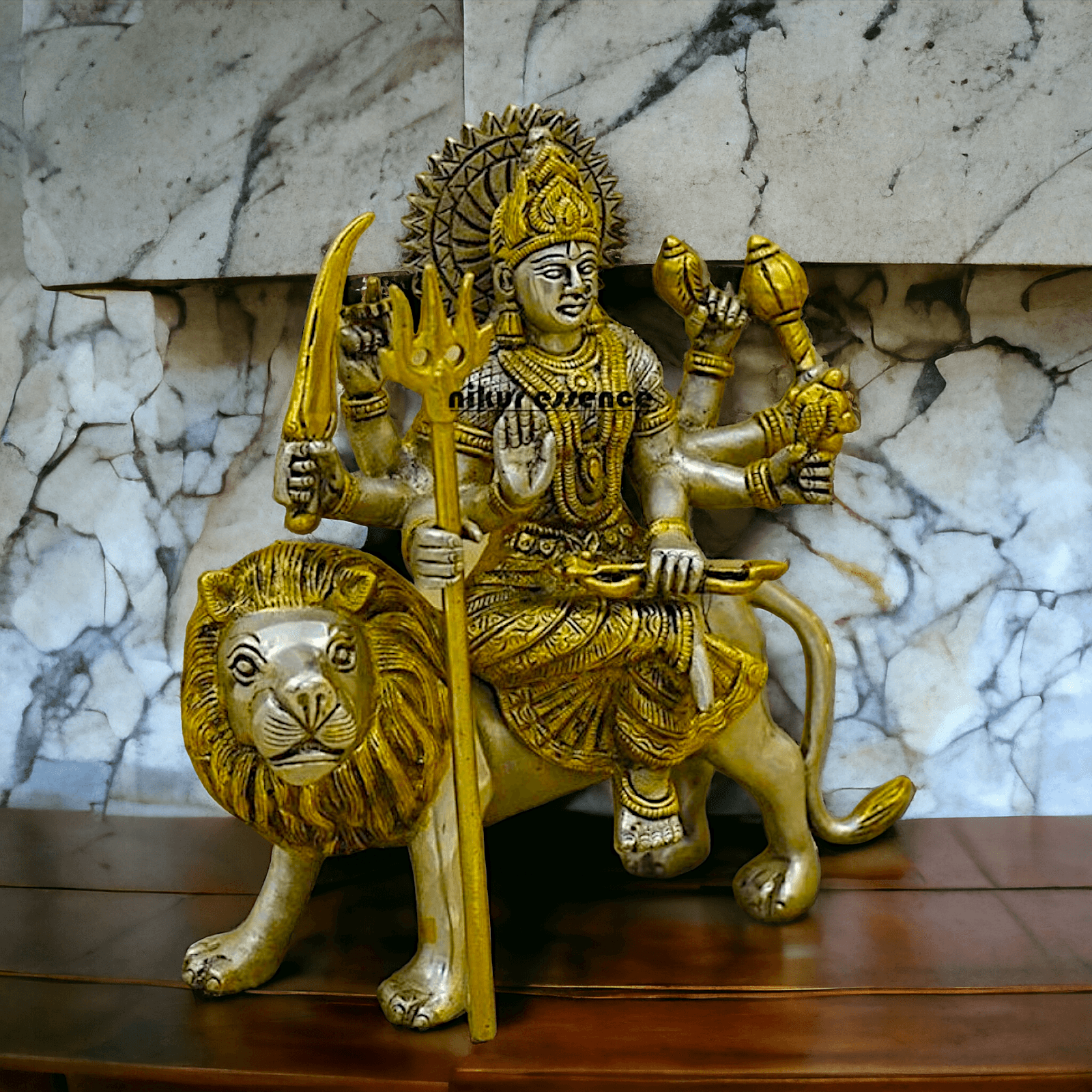 Online Brass Durga Maa Statue , 24 cm High, Intricate Detailing, Ideal for Home Pooja and Spiritual Decor , Exclusive Nikur Essence Collection Nikuressence