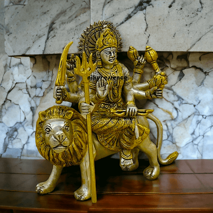 Online Brass Durga Maa Statue , 24 cm High, Intricate Detailing, Ideal for Home Pooja and Spiritual Decor , Exclusive Nikur Essence Collection Nikuressence