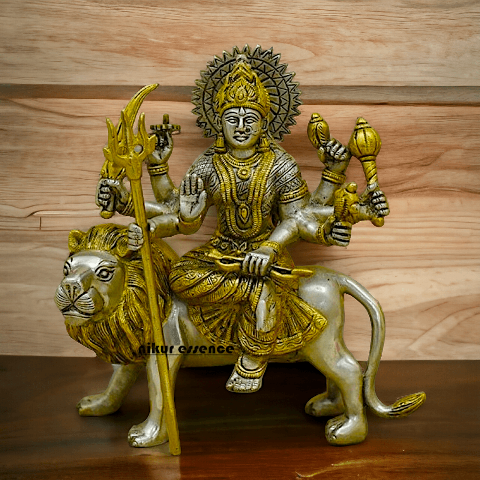 Online Brass Durga Maa Statue , 24 cm High, Intricate Detailing, Ideal for Home Pooja and Spiritual Decor , Exclusive Nikur Essence Collection Nikuressence