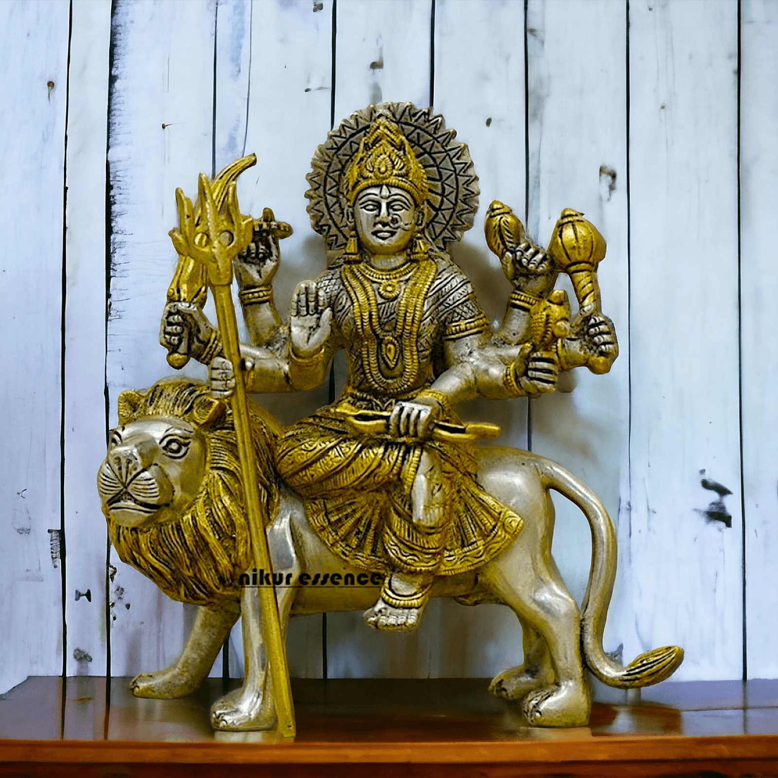 Online Brass Durga Maa Statue , 24 cm High, Intricate Detailing, Ideal for Home Pooja and Spiritual Decor , Exclusive Nikur Essence Collection Nikuressence