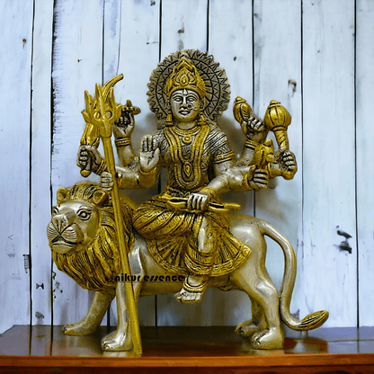 Online Brass Durga Maa Statue , 24 cm High, Intricate Detailing, Ideal for Home Pooja and Spiritual Decor , Exclusive Nikur Essence Collection Nikuressence