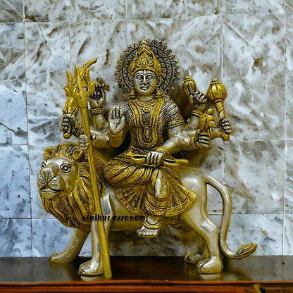 Online Brass Durga Maa Statue , 24 cm High, Intricate Detailing, Ideal for Home Pooja and Spiritual Decor , Exclusive Nikur Essence Collection Nikuressence