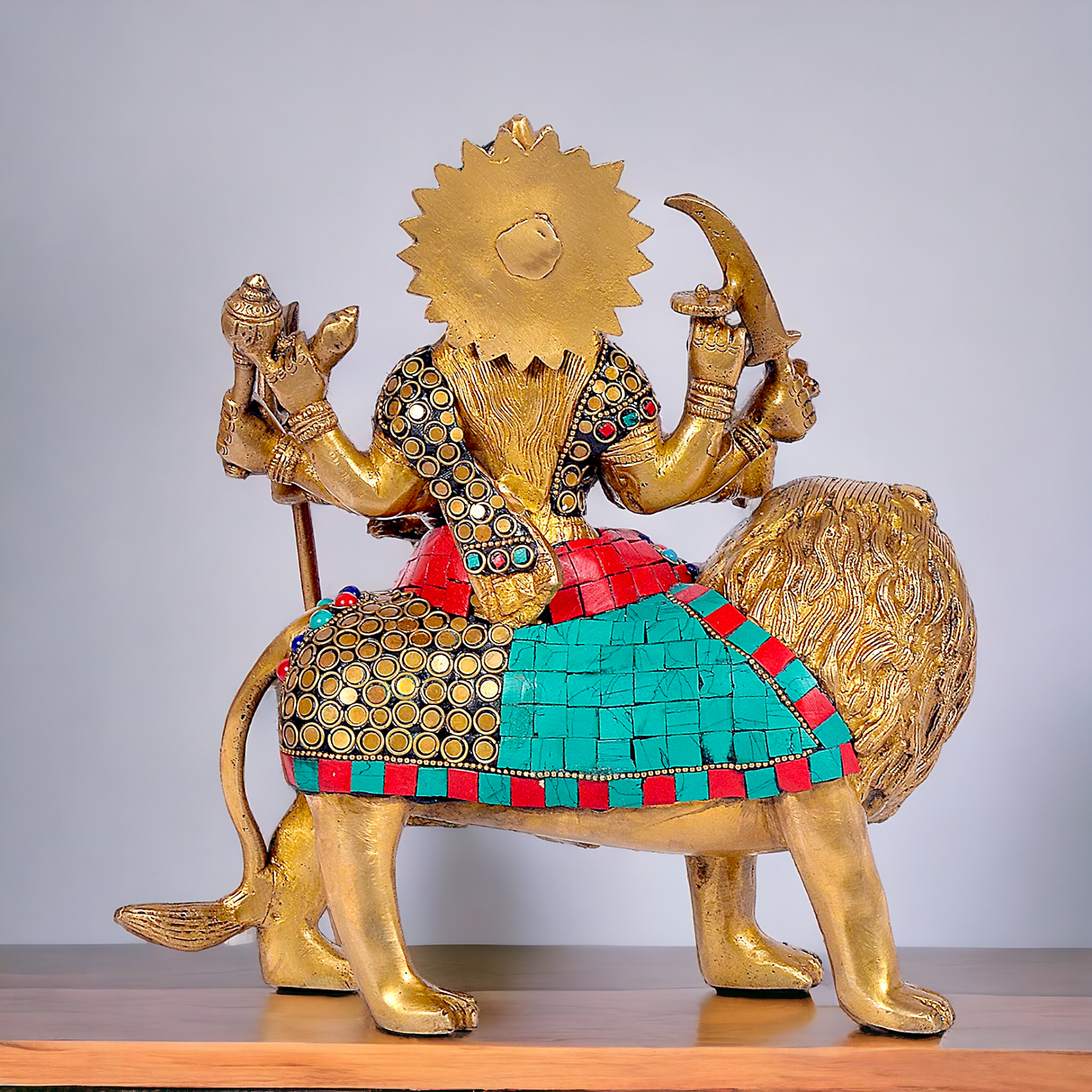 Buy Brass Sculpture of Mother Goddess Durga Seated on a Majestic Lion – 25.4 cm, An Intricate Work of Art by Nikur Essence Nikuressence