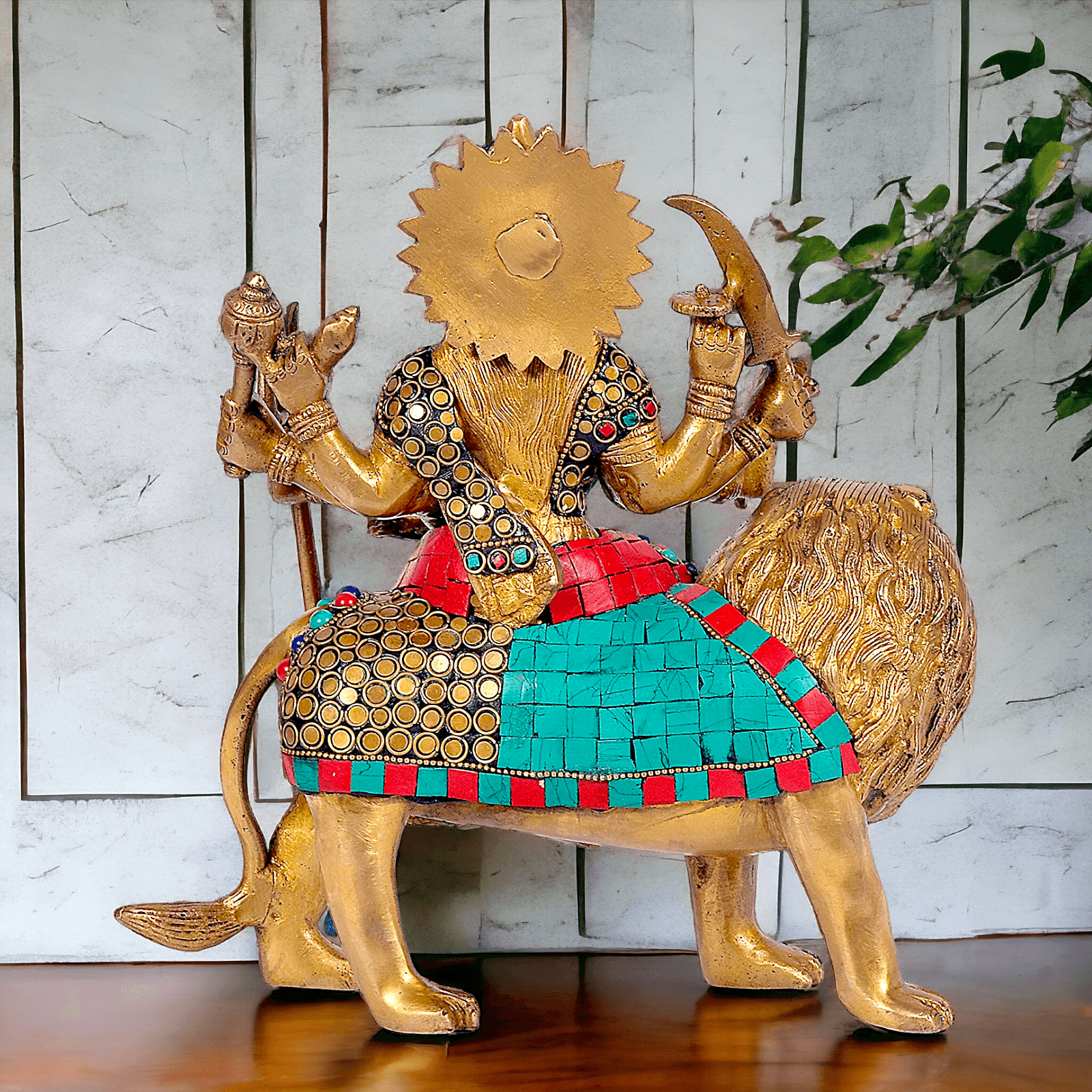 Buy Brass Sculpture of Mother Goddess Durga Seated on a Majestic Lion – 25.4 cm, An Intricate Work of Art by Nikur Essence Nikuressence