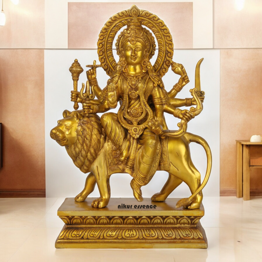 Superfine brass 43 cm Eight-Handed Goddess Durga Idol Seated on Lion - Exquisite Handcrafted Nikuressence