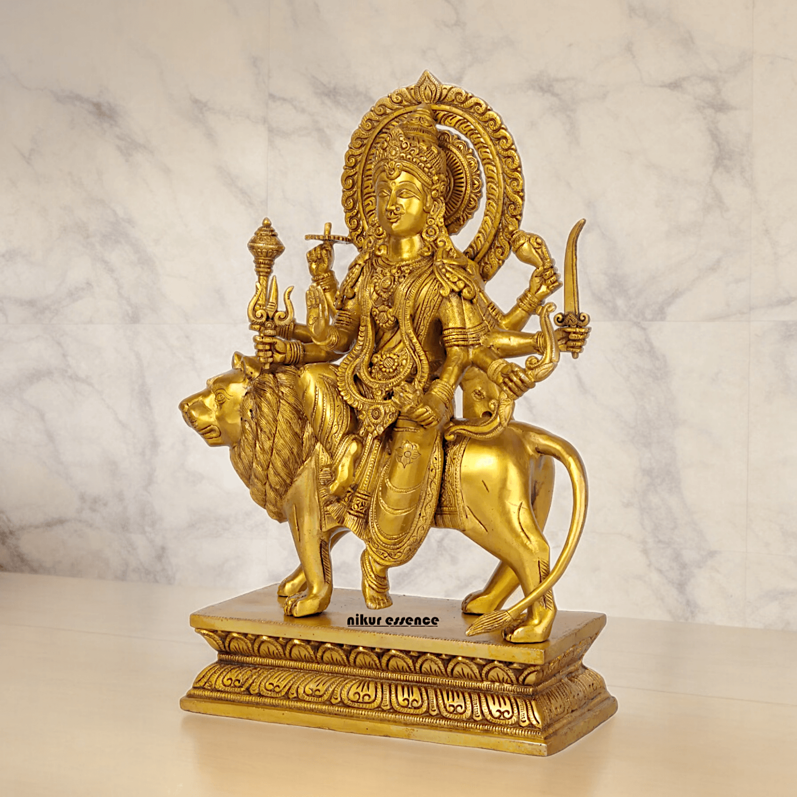 Superfine brass 43 cm Eight-Handed Goddess Durga Idol Seated on Lion - Exquisite Handcrafted Nikuressence