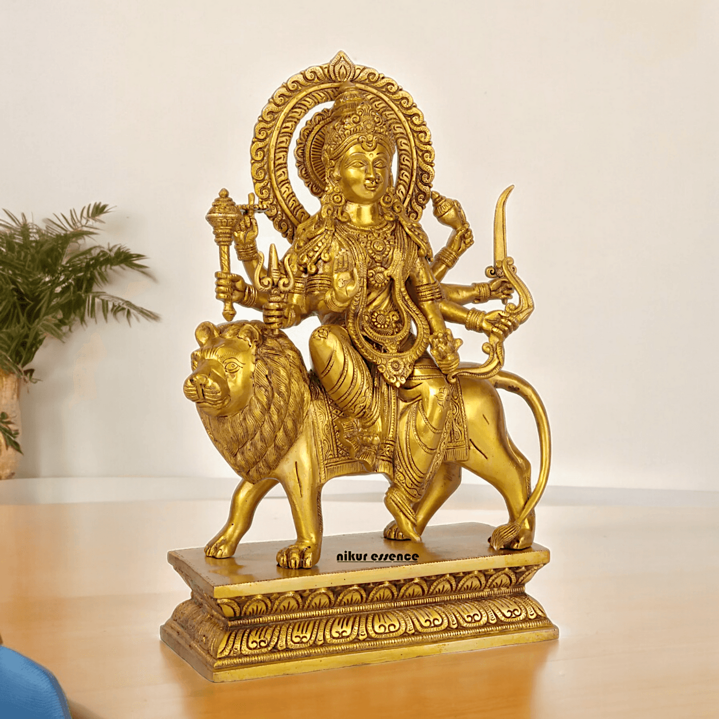 Superfine brass 43 cm Eight-Handed Goddess Durga Idol Seated on Lion - Exquisite Handcrafted Nikuressence