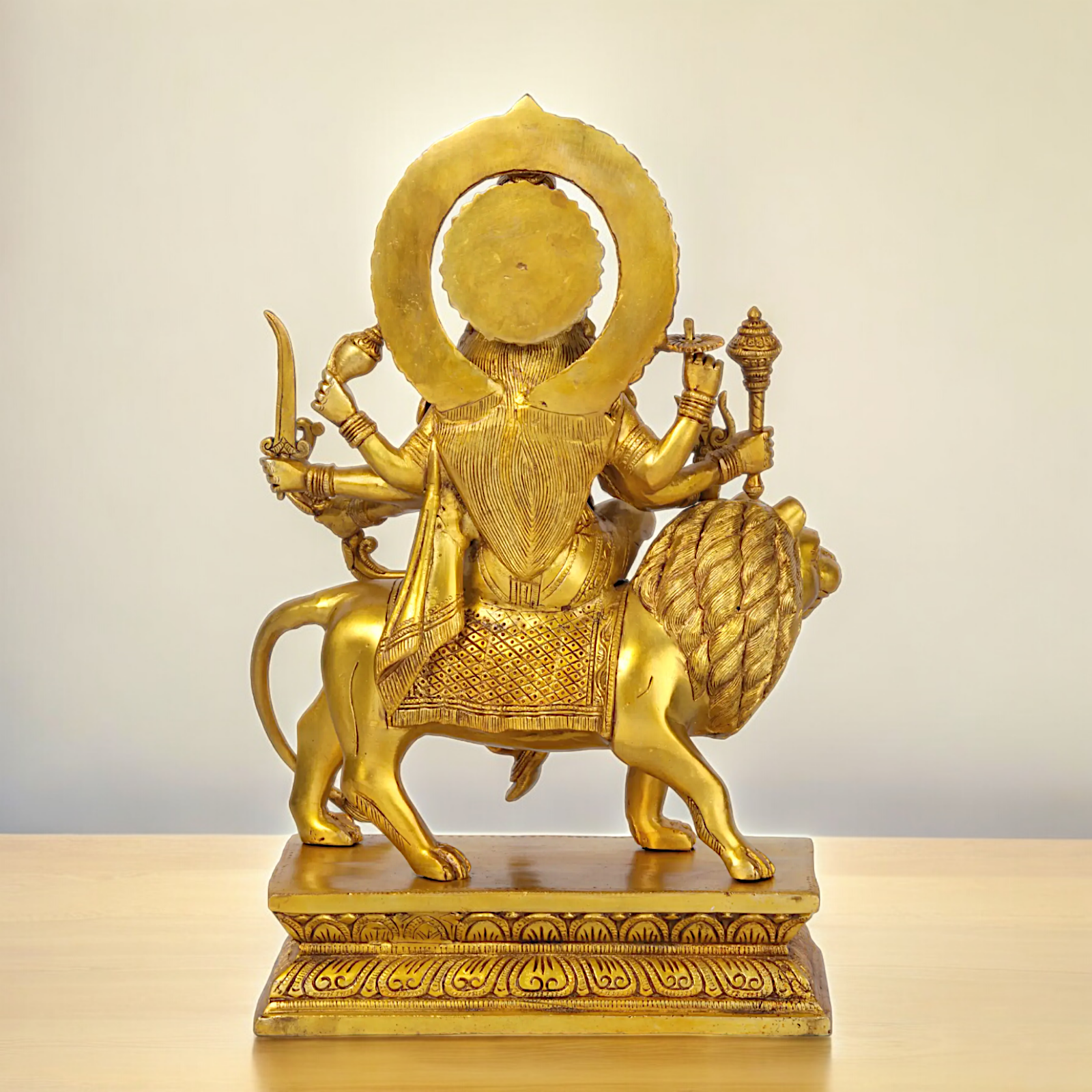 Superfine brass 43 cm Eight-Handed Goddess Durga Idol Seated on Lion - Exquisite Handcrafted Nikuressence