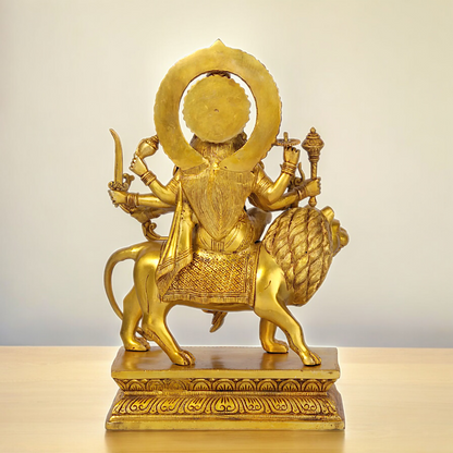 Superfine brass 43 cm Eight-Handed Goddess Durga Idol Seated on Lion - Exquisite Handcrafted Nikuressence