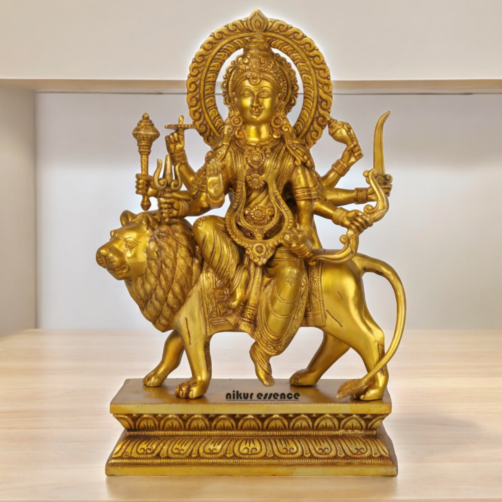 Superfine brass 43 cm Eight-Handed Goddess Durga Idol Seated on Lion - Exquisite Handcrafted Nikuressence
