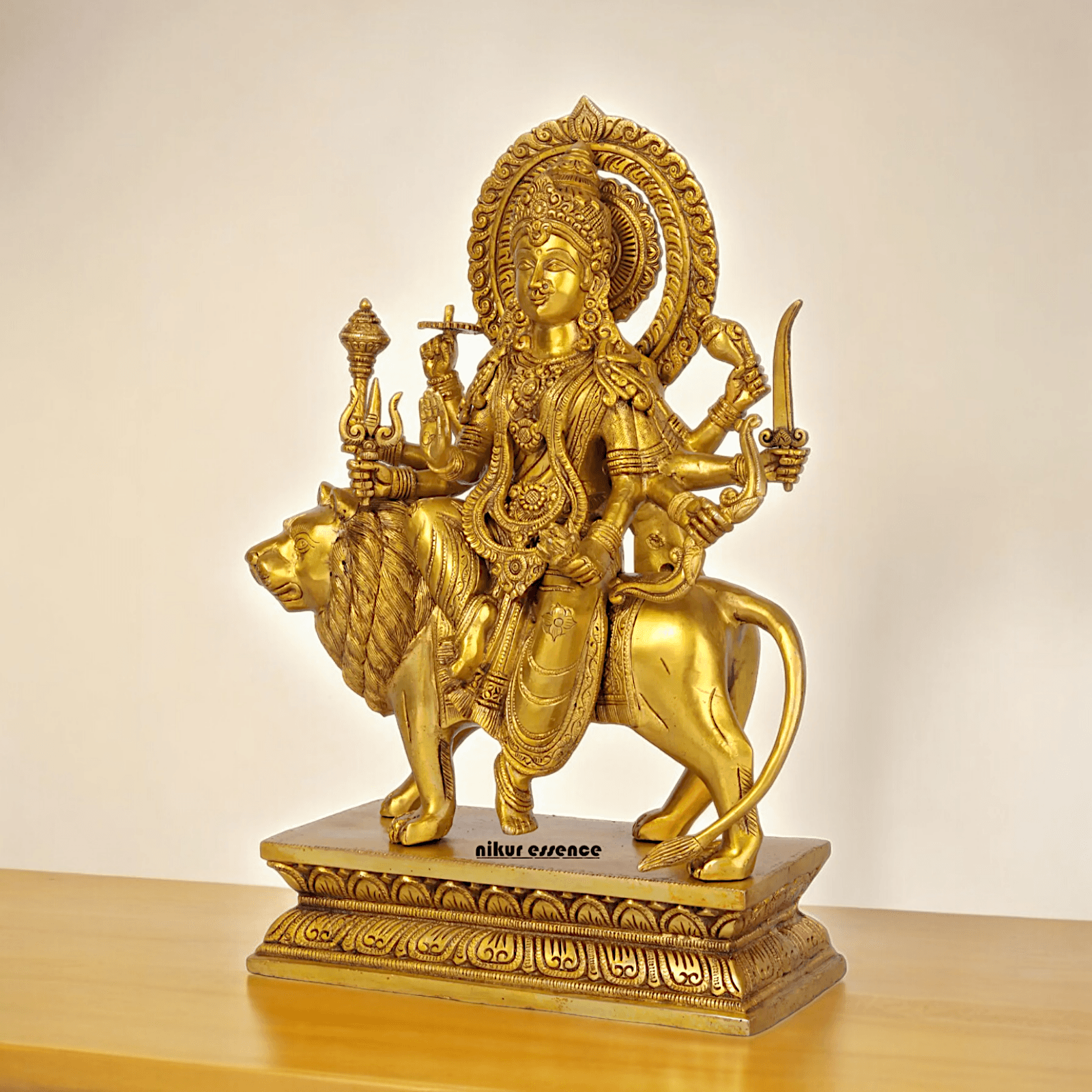 Superfine brass 43 cm Eight-Handed Goddess Durga Idol Seated on Lion - Exquisite Handcrafted Nikuressence