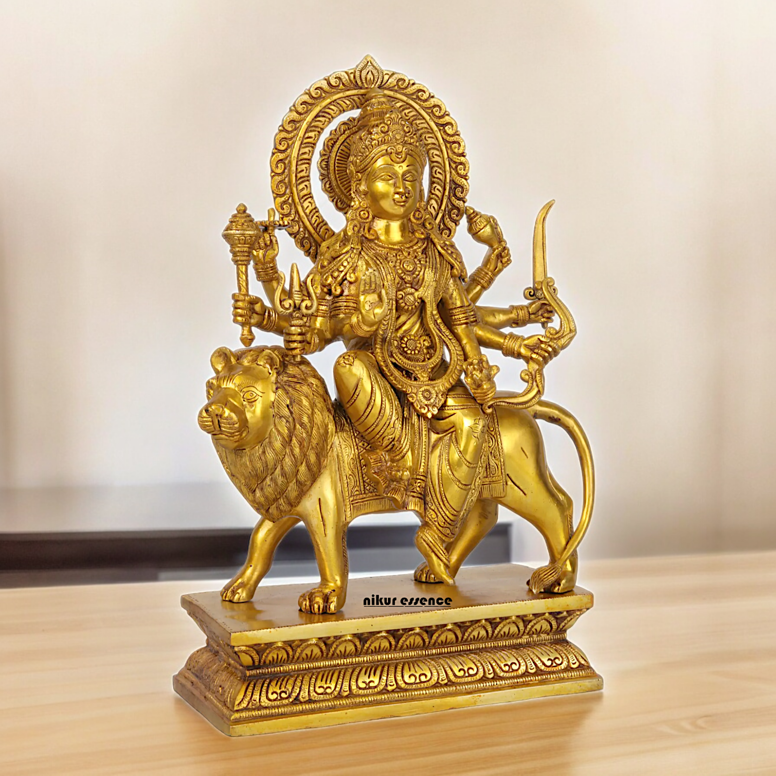Superfine brass 43 cm Eight-Handed Goddess Durga Idol Seated on Lion - Exquisite Handcrafted Nikuressence