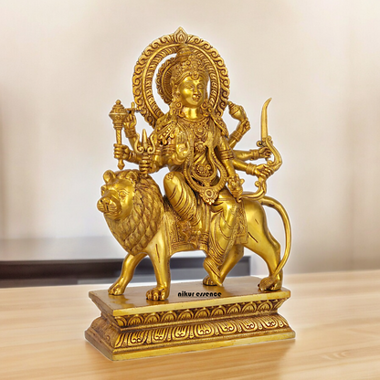 Superfine brass 43 cm Eight-Handed Goddess Durga Idol Seated on Lion - Exquisite Handcrafted Nikuressence