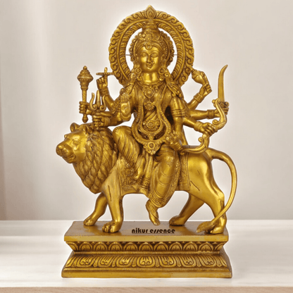 Superfine brass 43 cm Eight-Handed Goddess Durga Idol Seated on Lion - Exquisite Handcrafted Nikuressence