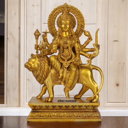 Superfine brass 43 cm Eight-Handed Goddess Durga Idol Seated on Lion - Exquisite Handcrafted Nikuressence