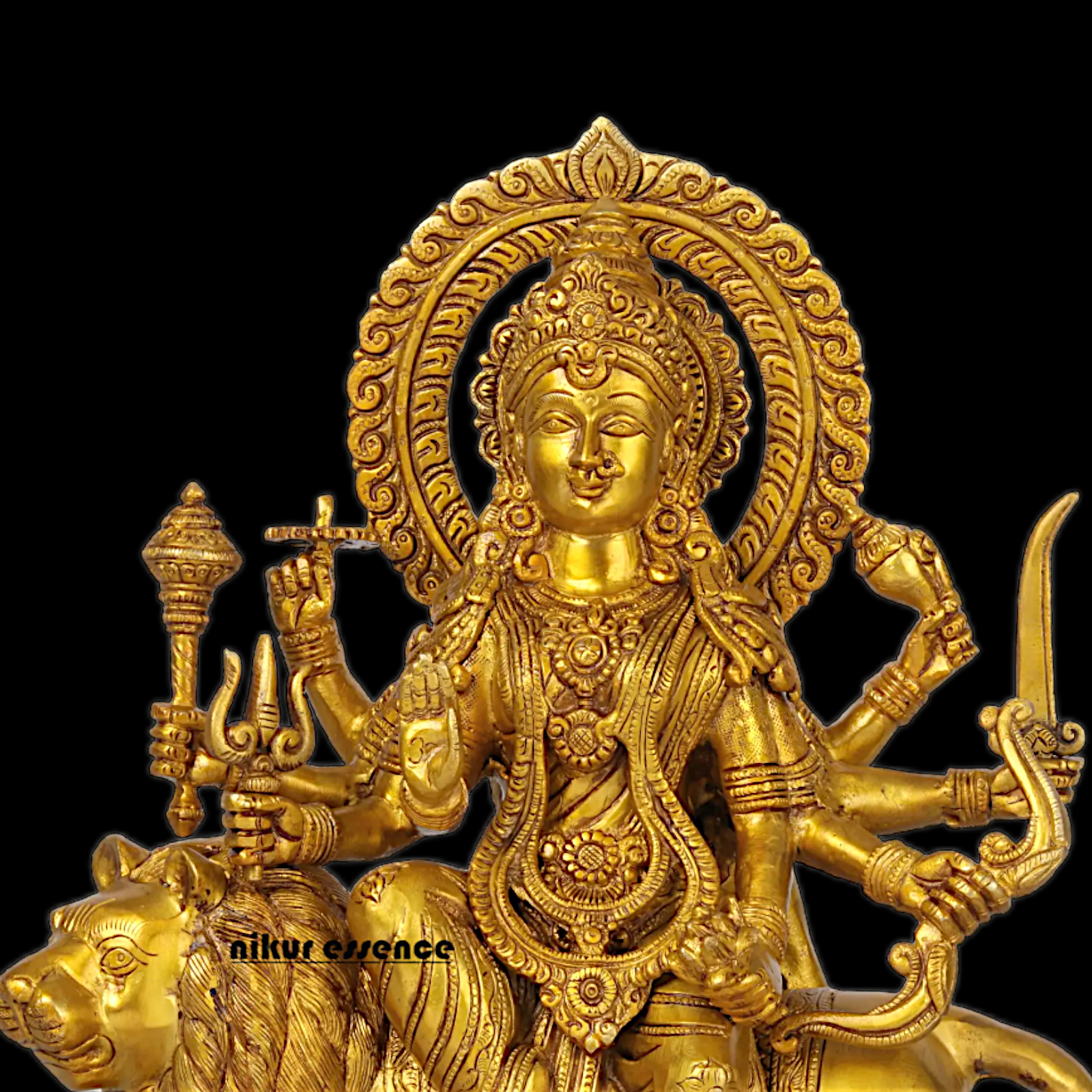 Superfine brass 43 cm Eight-Handed Goddess Durga Idol Seated on Lion - Exquisite Handcrafted Nikuressence
