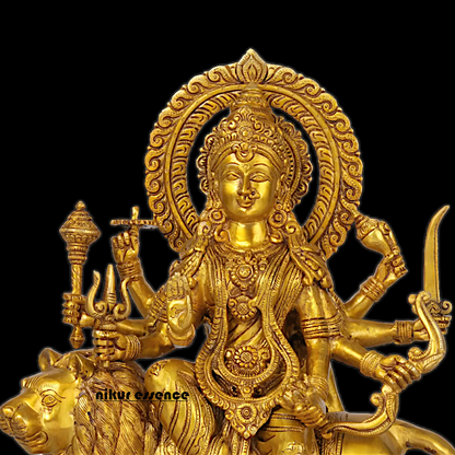Superfine brass 43 cm Eight-Handed Goddess Durga Idol Seated on Lion - Exquisite Handcrafted Nikuressence